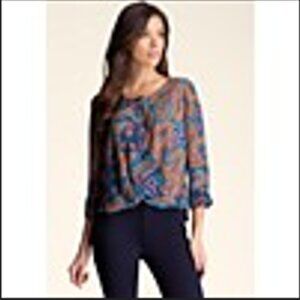 Bebe Multicolor Sheer Print Top Size Medium